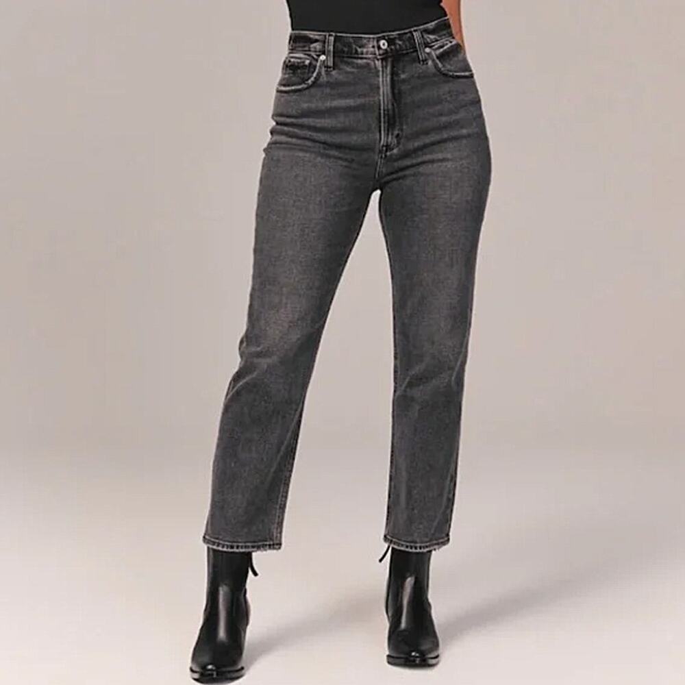Abercrombie & Fitch Women's Straight Leg Jeans - Washed Black